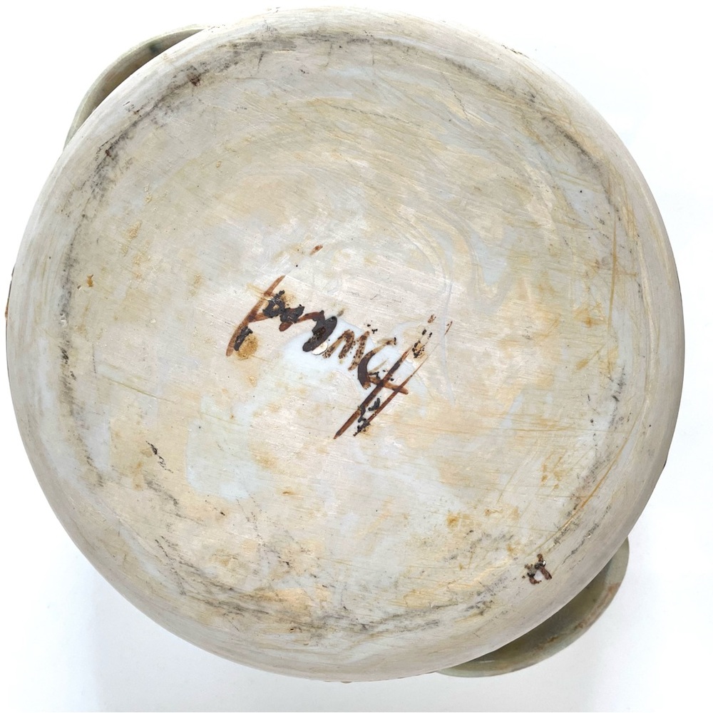 Artisan | Ceramic Casserole Celadon Earthenware Iron Brushstroke Floral Signed - Picture 8 of 8